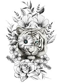 Tiger Blumen Tattoovorlage